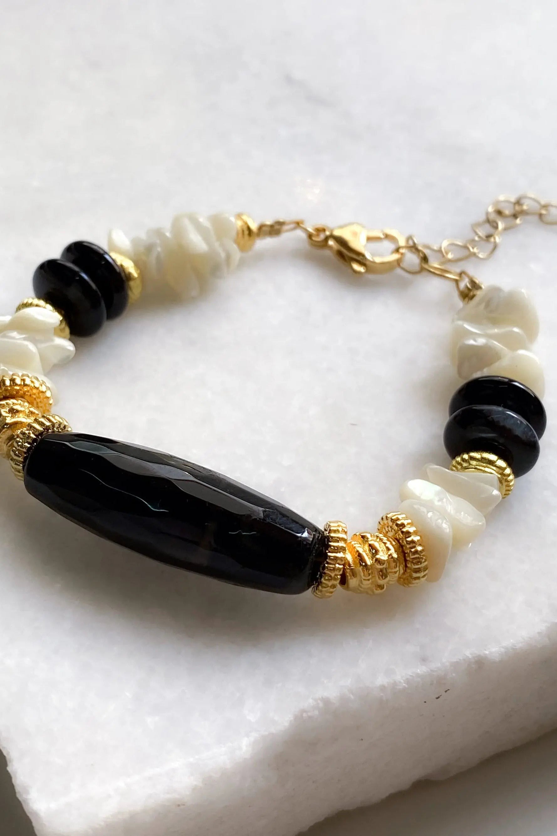 Black Onyx Bracelet Nacre Heishi Bracelet Boho Chic Bracelet for Woman Birthday Gift for Mum, ELIANA