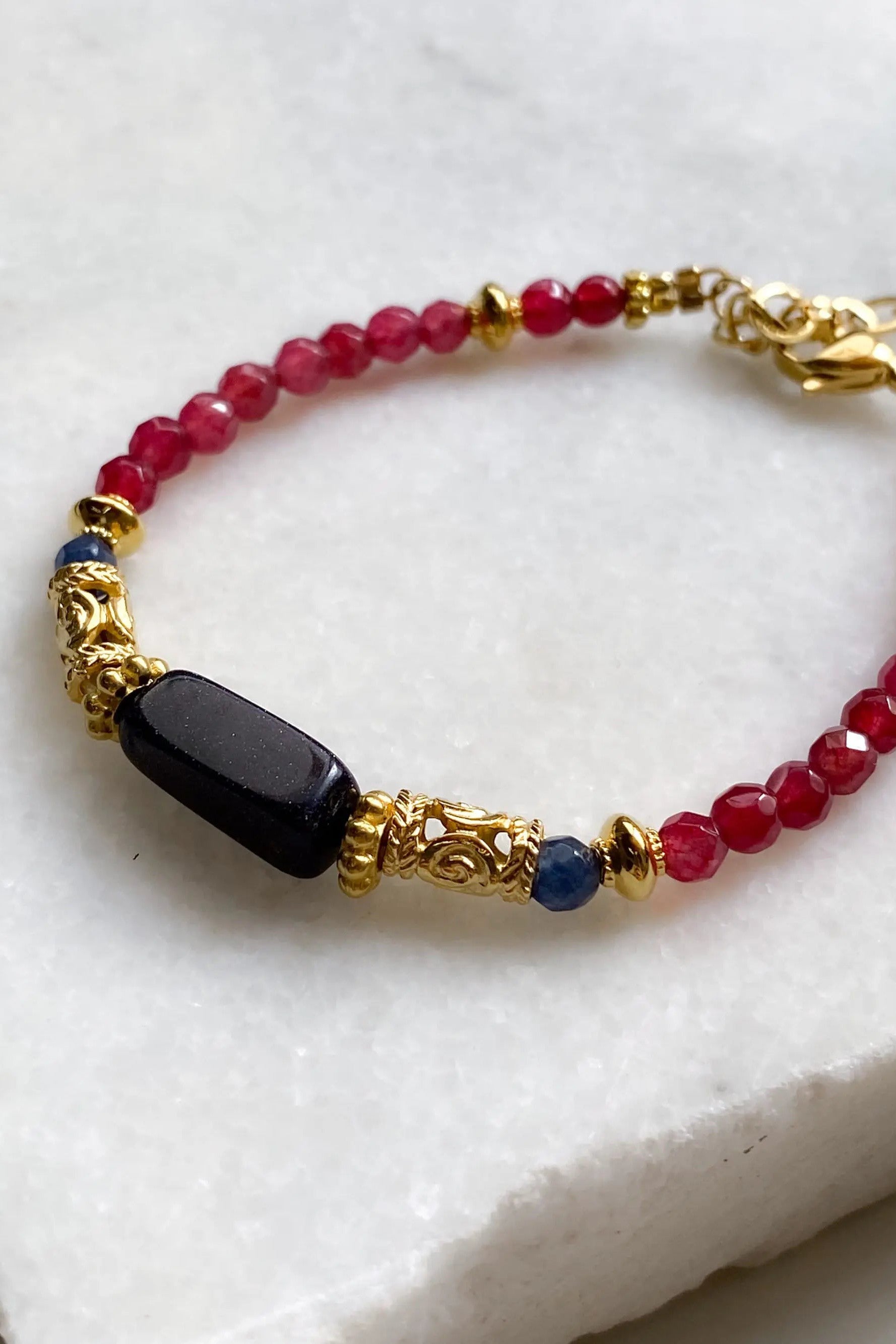 Dainty Blue Sand Bracelet Gold & Red Jade Bracelet Heishi Boho Chic Bracelet for Woman Gift for Her Birthday Gift DALYA