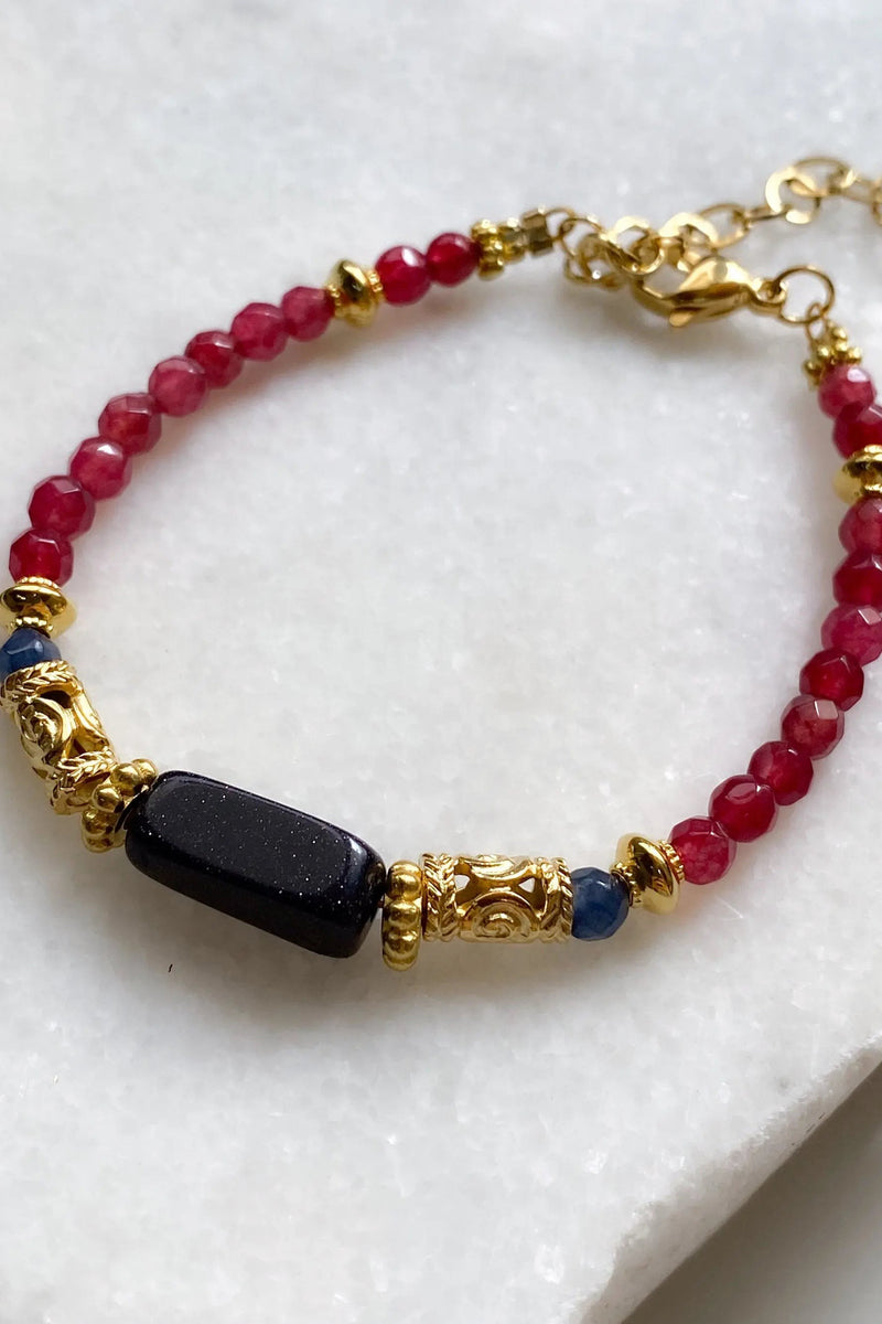 Dainty Blue Sand Bracelet Gold & Red Jade Bracelet Heishi Boho Chic Bracelet for Woman Gift for Her Birthday Gift DALYA