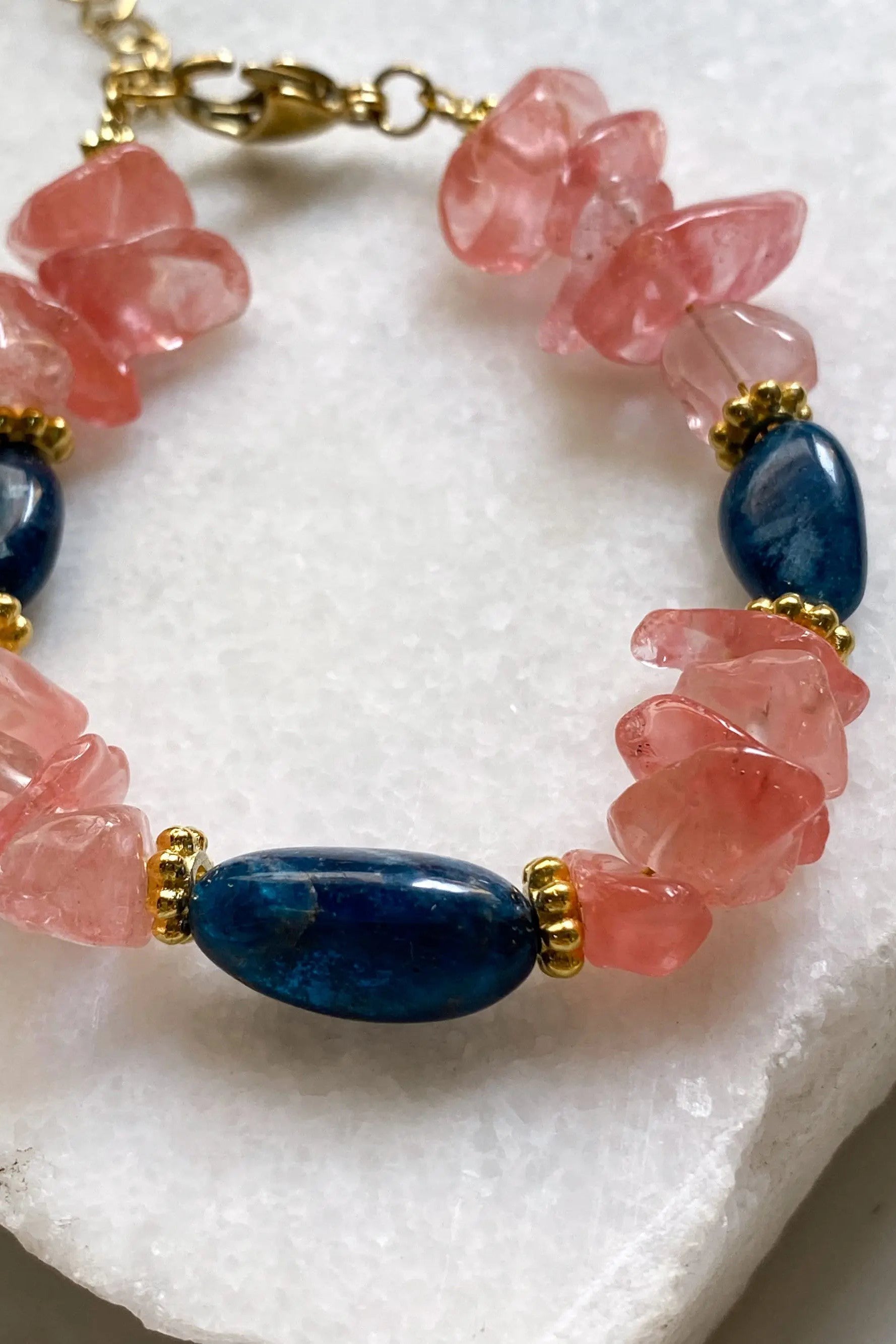 Birthday Gift Pink Tourmaline & Blue Agate Bracelet Crystal Heishi Bracelet Boho Chic Bracelet for Woman Gift for Mum, MAYA