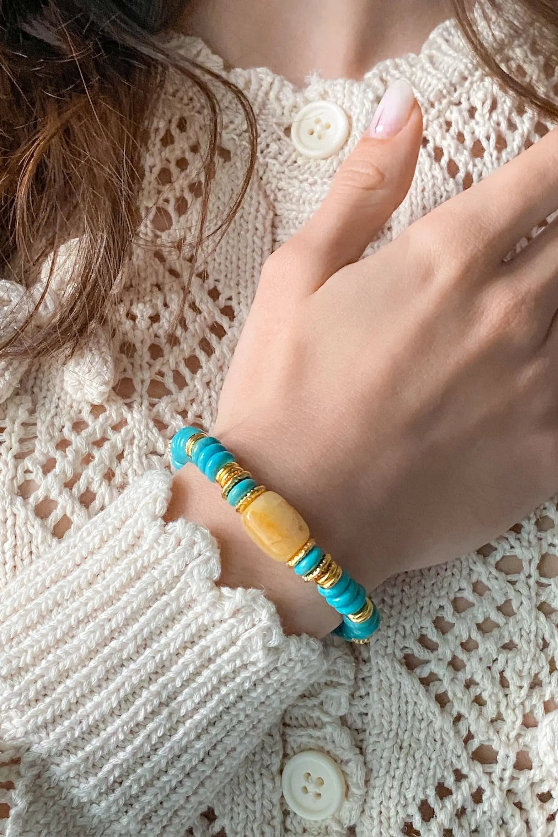 Birthday Gift Turquoise Agate Bracelet  Surfer bracelet Heishi Boho chic bracelet stackable bracelets Girlfriend Gift, ΚΙΜΑΥΑ