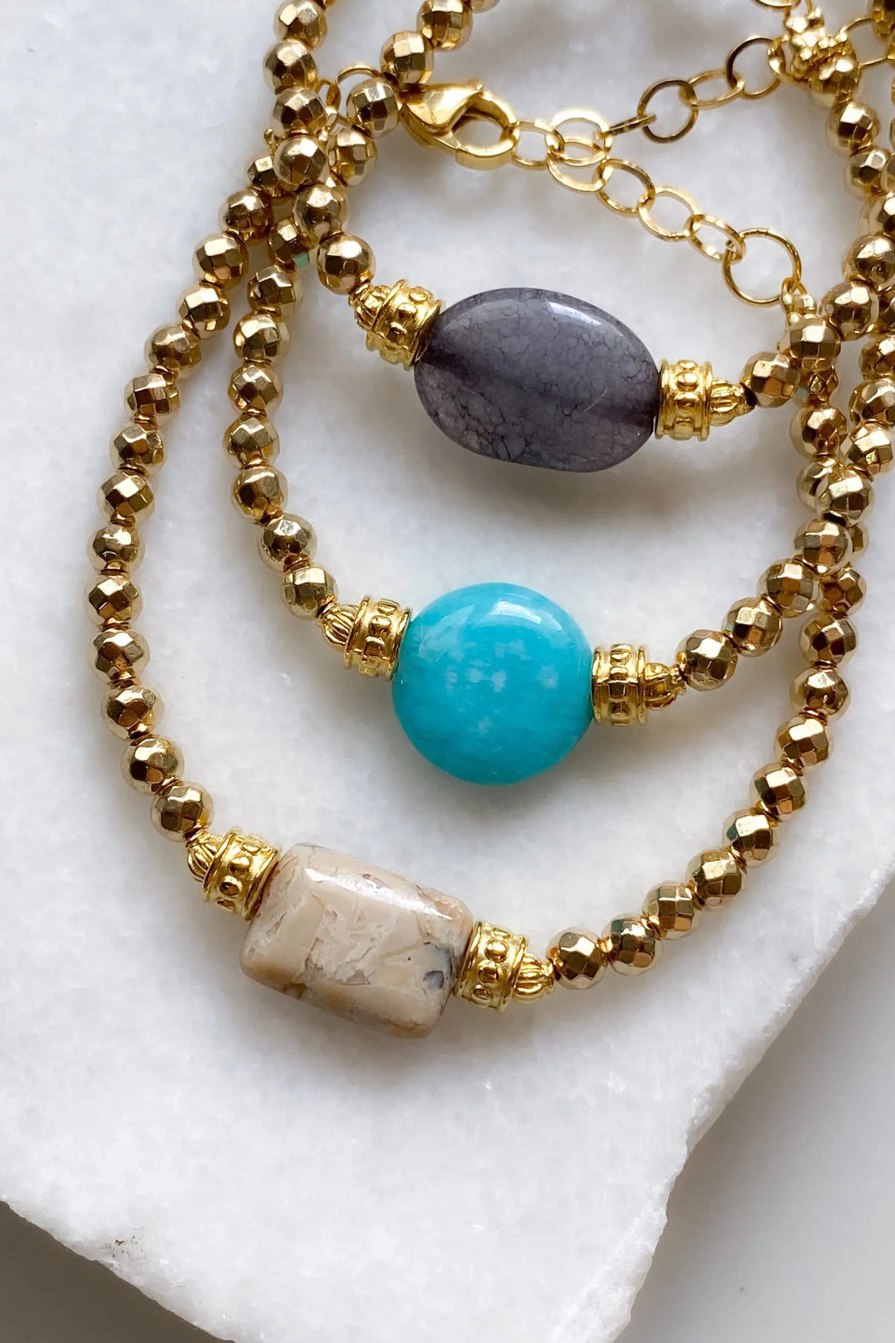 Grey Agate Bracelet Dainty Gold Hematite Bracelet Boho Chic Women Bracelet Birthday Gift for Her JAYA