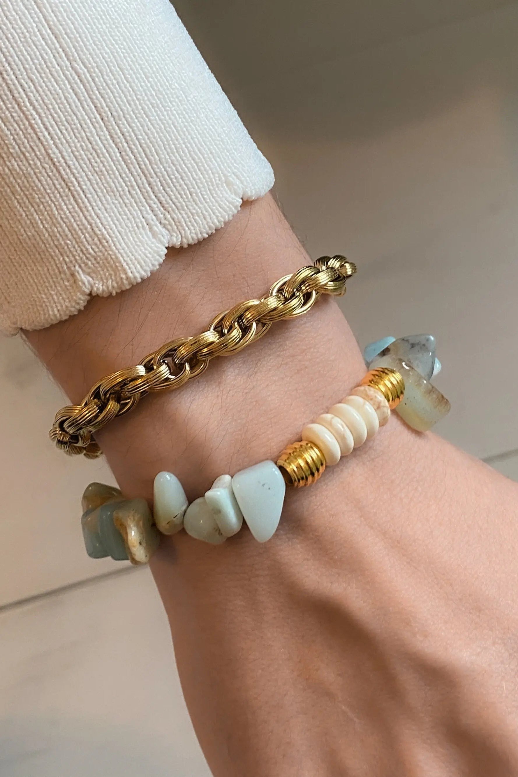 Amazonite Bracelet White Turquoise Bracelet Heishi Healing Bracelet Boho Chic Bracelet for Woman Gift for Wife Birthday Gift, ISHANA