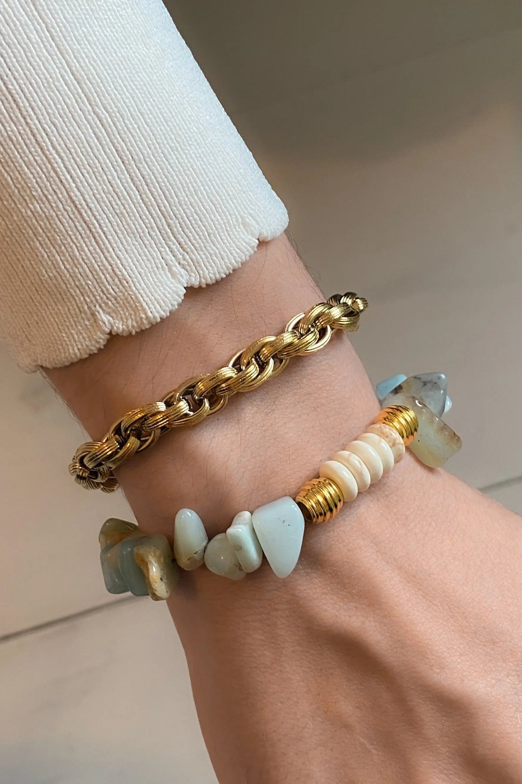 Amazonite Bracelet White Turquoise Bracelet Heishi Healing Bracelet Boho Chic Bracelet for Woman Gift for Wife Birthday Gift, ISHANA