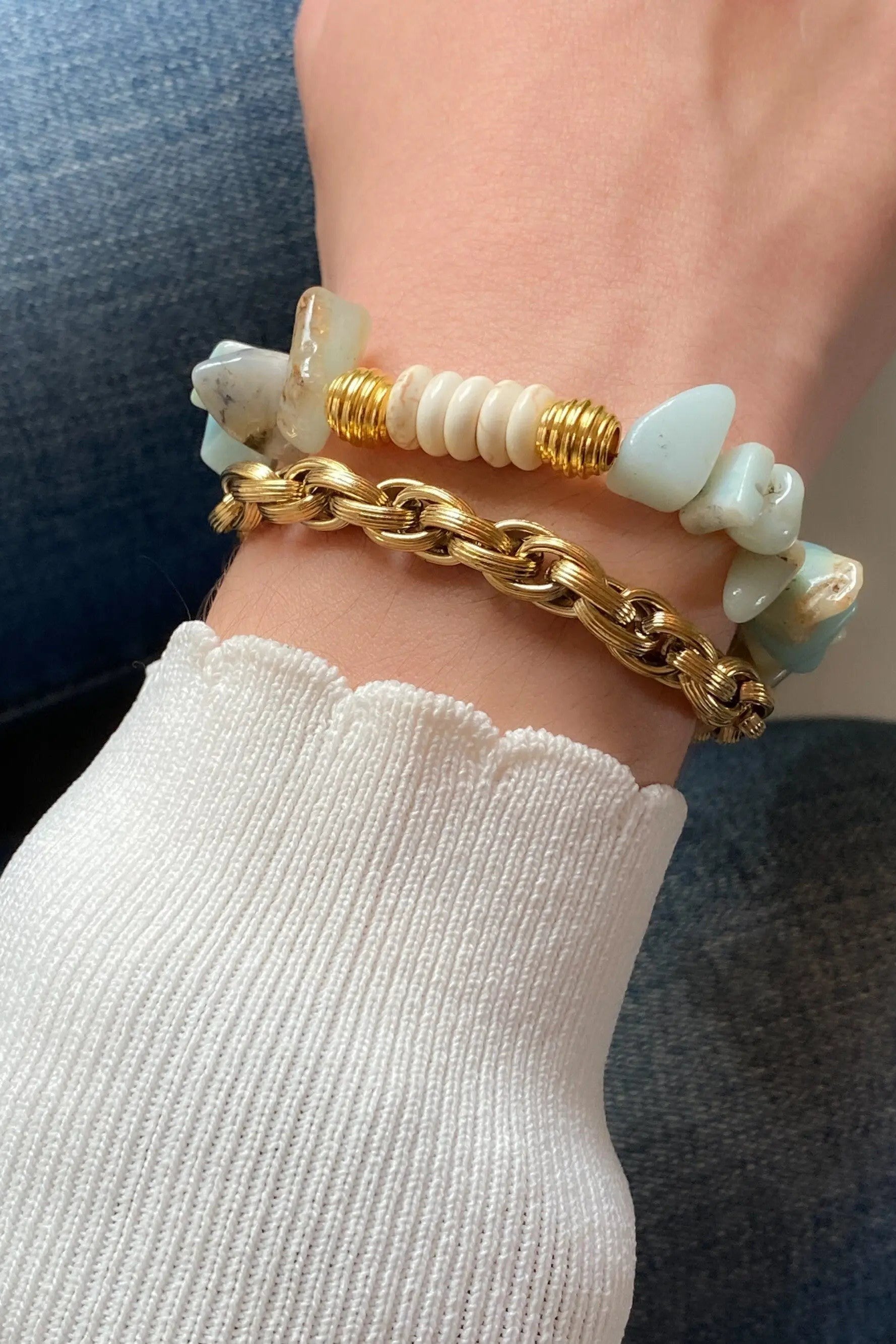 Amazonite Bracelet White Turquoise Bracelet Heishi Healing Bracelet Boho Chic Bracelet for Woman Gift for Wife Birthday Gift, ISHANA