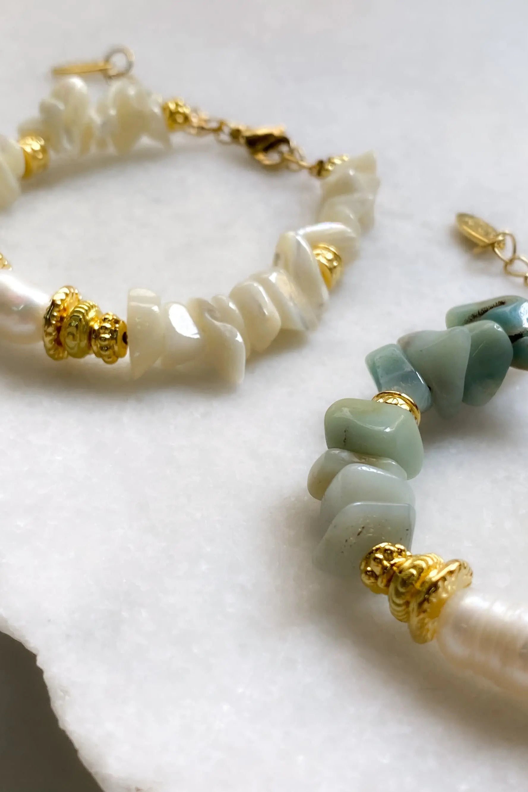 Amazonite & Pearl Bracelet Nacre Pearl Heishi Bracelet Healing Boho Chic Bracelet for Woman Gift for Her Birthday Gift, ALPHA