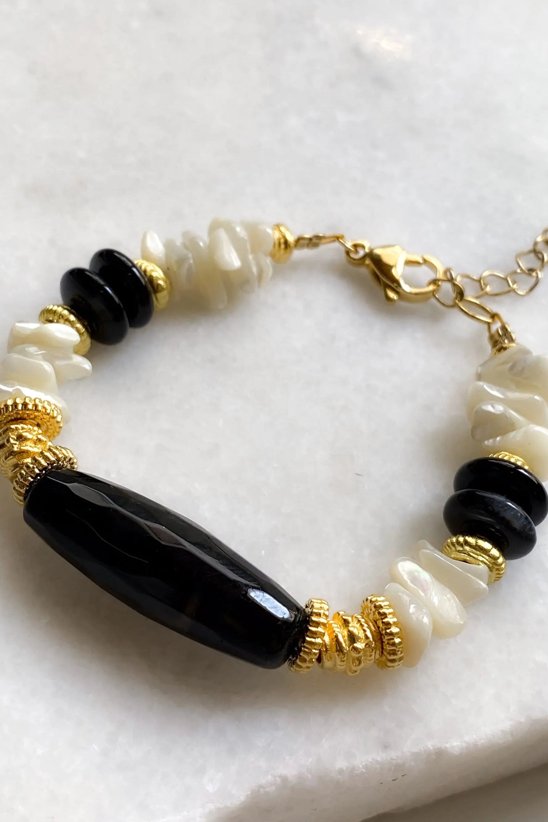 Black Onyx Bracelet Nacre Heishi Bracelet Boho Chic Bracelet for Woman Birthday Gift for Mum, ELIANA