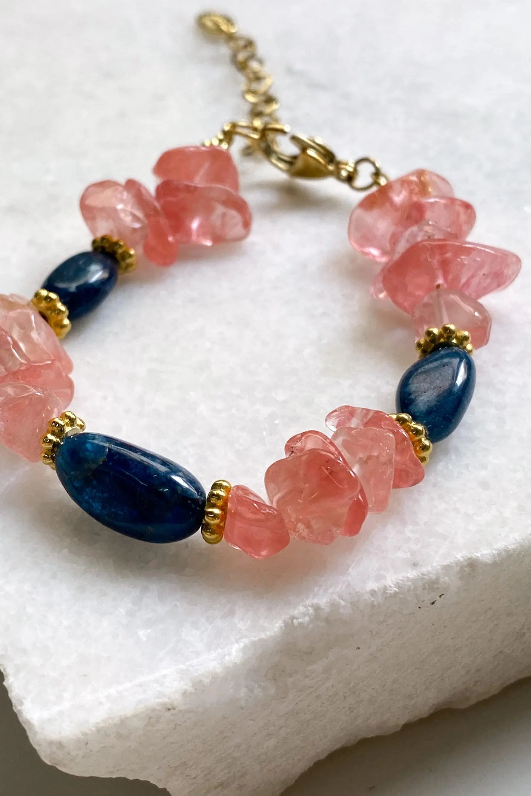 Birthday Gift Pink Tourmaline & Blue Agate Bracelet Crystal Heishi Bracelet Boho Chic Bracelet for Woman Gift for Mum, MAYA