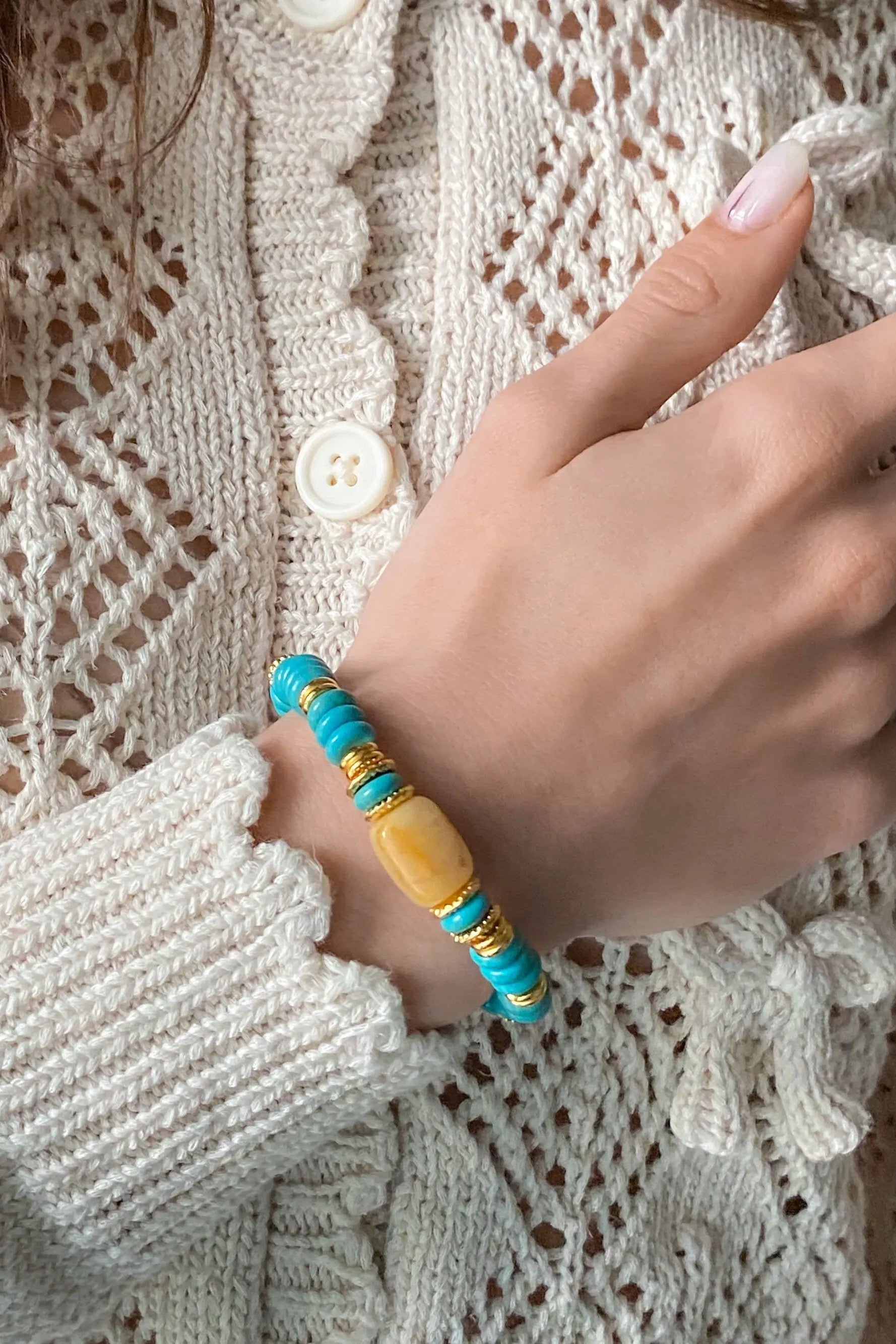 Birthday Gift Turquoise Agate Bracelet  Surfer bracelet Heishi Boho chic bracelet stackable bracelets Girlfriend Gift, ΚΙΜΑΥΑ