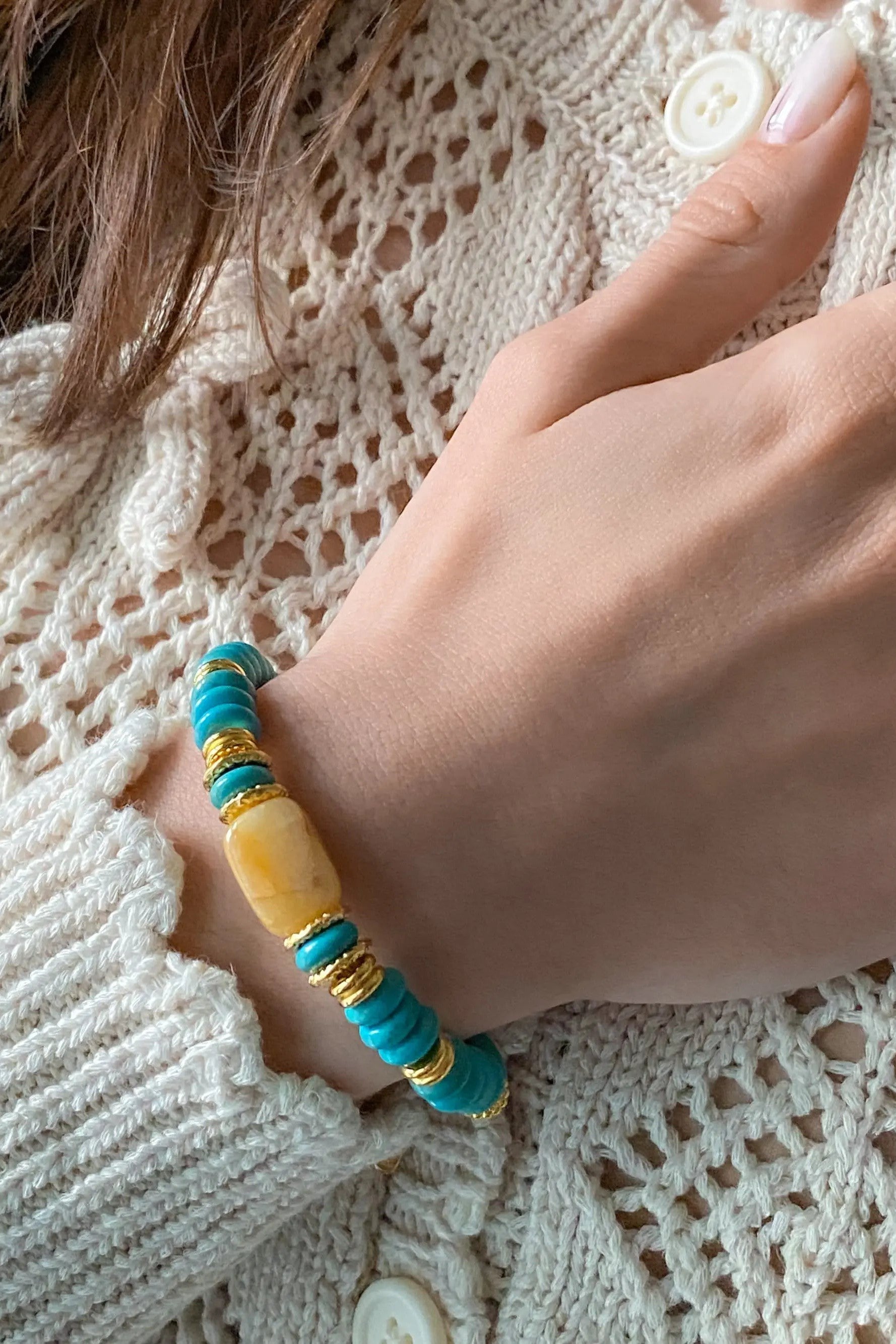 Birthday Gift Turquoise Agate Bracelet  Surfer bracelet Heishi Boho chic bracelet stackable bracelets Girlfriend Gift, ΚΙΜΑΥΑ