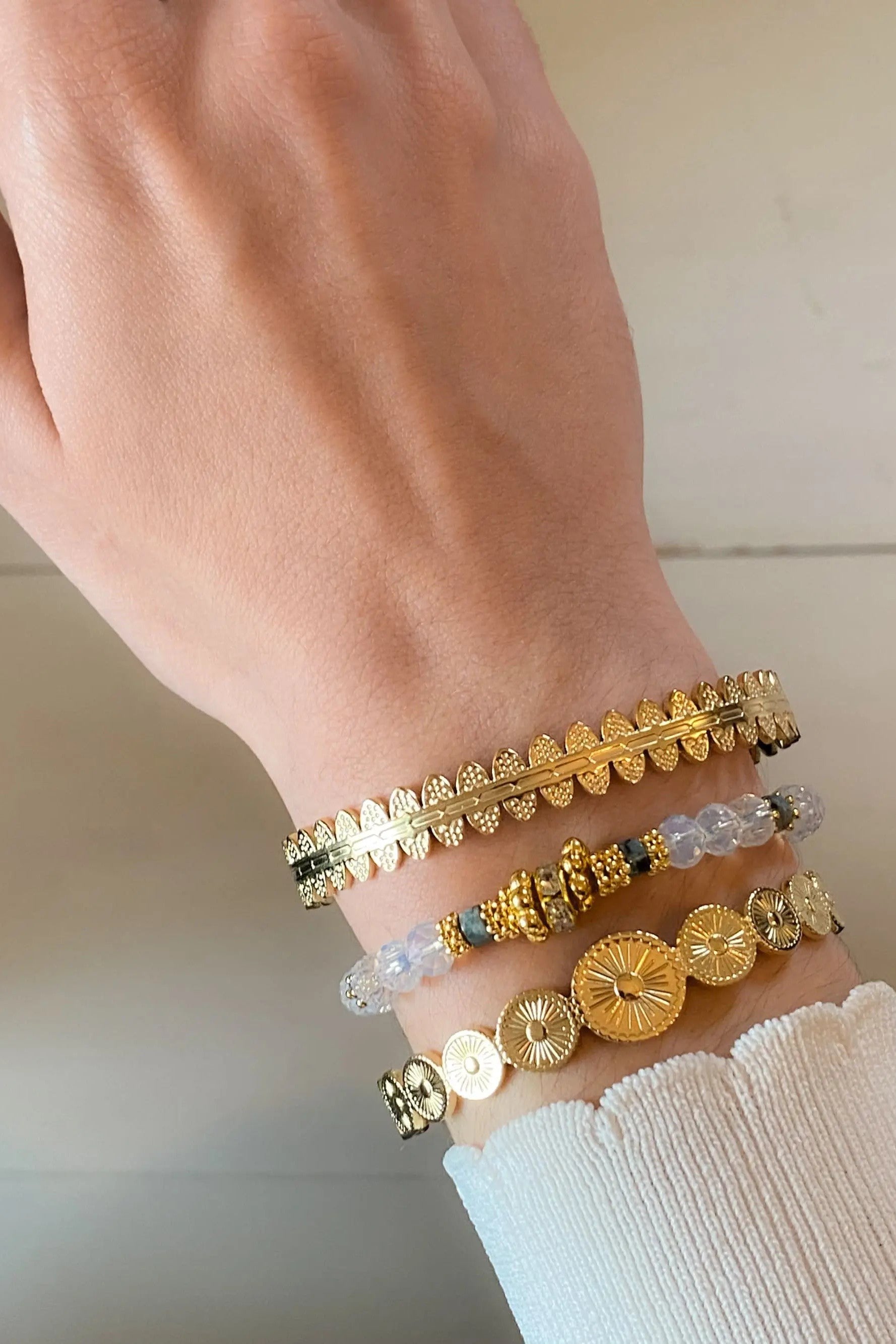 Gift for Her Clear Crystal & Jasper Bracelet Summer Heishi Bracelet Boho Chic Bracelet for Woman Gift for Mum, NAYA