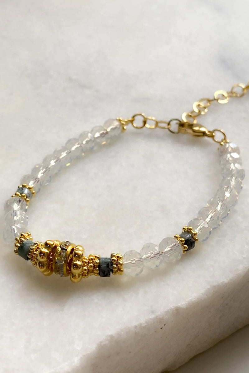 Gift for Her Clear Crystal & Jasper Bracelet Summer Heishi Bracelet Boho Chic Bracelet for Woman Gift for Mum, NAYA