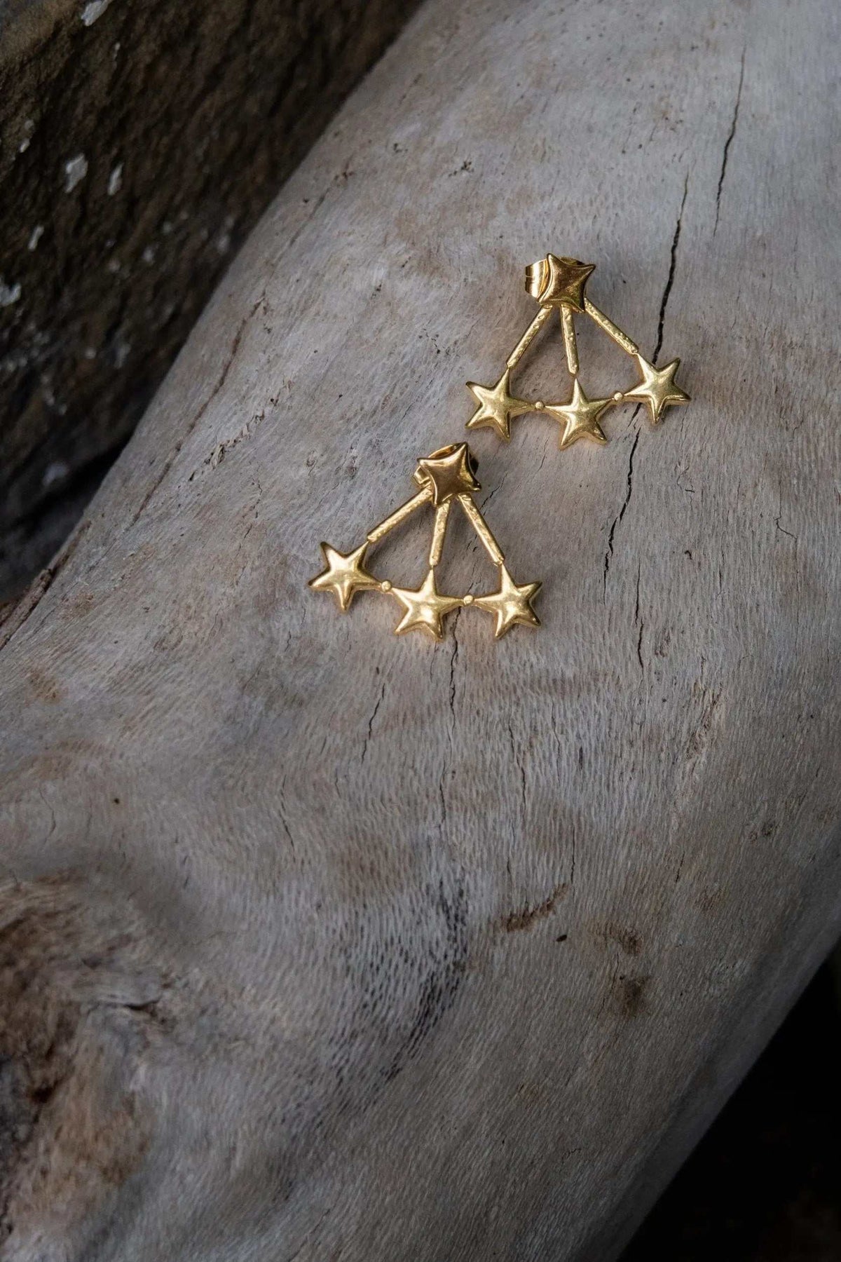 Little stars Earrings, gold-toned dangling star cluster earrings with multiple polished five-point stars